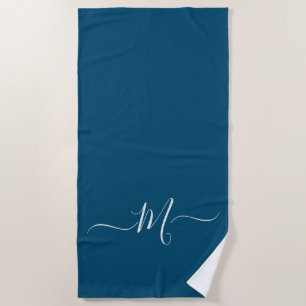 Serviette De Plage Monogramme bleu paon nautique initial