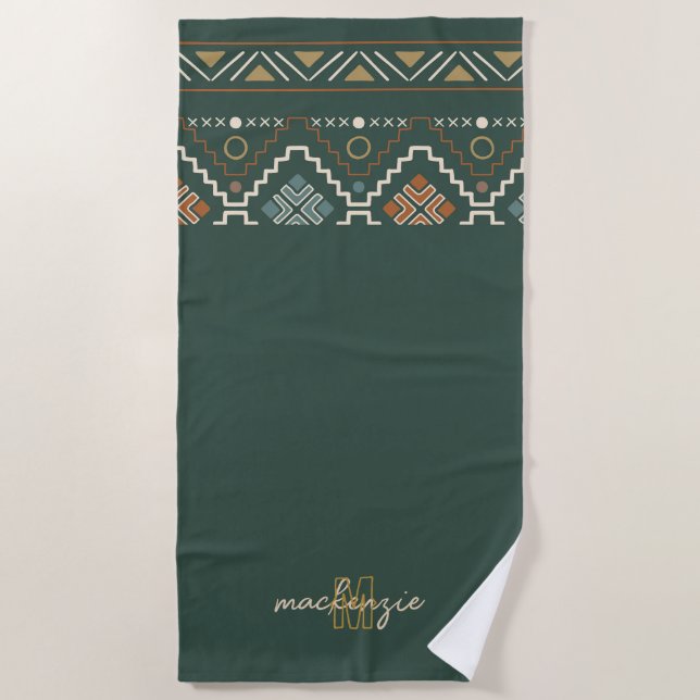 Serviette De Plage Monogramme Boho avec Motif Tribal Brown Terracotta (Devant)