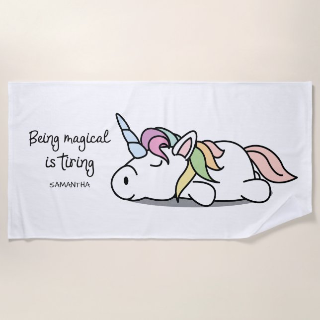 Serviette De Plage Monogramme Cute Funny Unicorne (Devant)