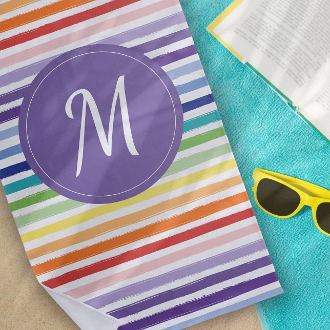 Serviette De Plage Monogramme de bande arc-en-ciel (Créateur téléchargé)