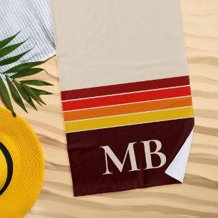 Serviette De Plage Monogramme de bandes rétro