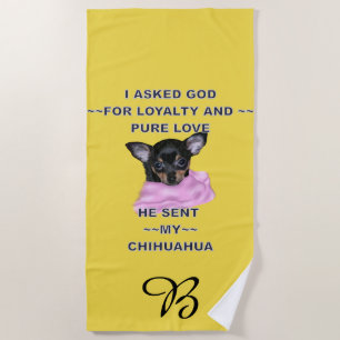 Serviette De Plage Monogramme de chiot noir et tan Chihuahua