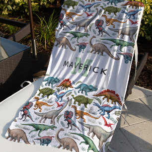 Serviette De Plage Monogramme de dinosaure préhistorique pour enfants
