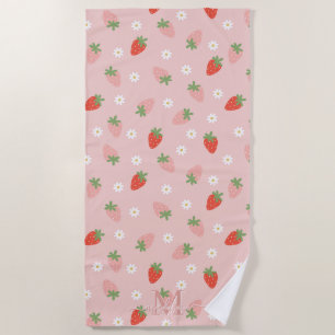 Serviette De Plage Monogramme de fraises roses et rouges
