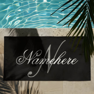 Serviette De Plage Monogramme de nom noir et blanc personnalisé uniqu