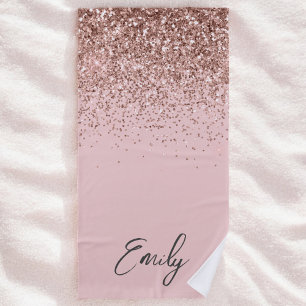 Serviette De Plage Monogramme de Parties scintillant rose pâle Rose