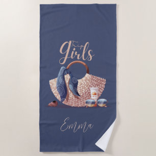 Serviette De Plage Monogramme de voyage pour filles modernes