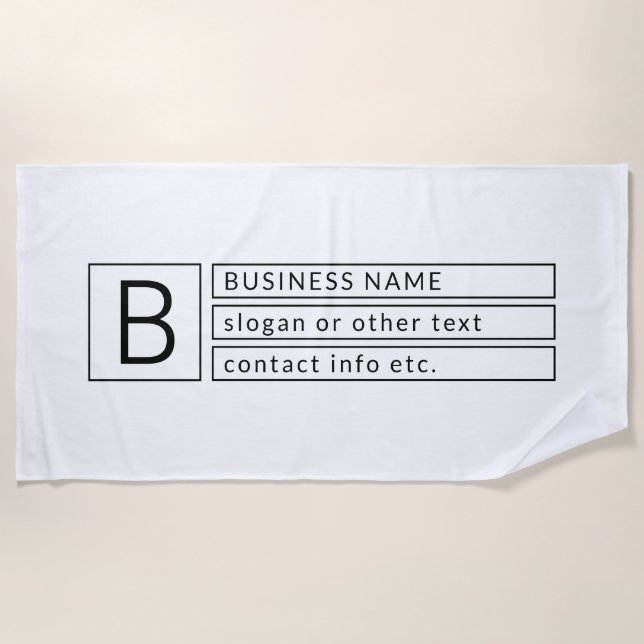 Serviette De Plage Monogramme élégant et nom commercial (ou autre tex (Devant)