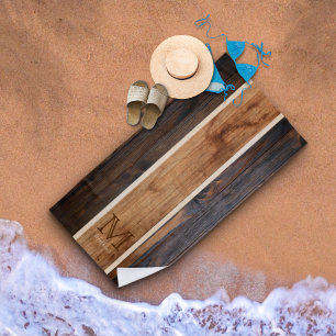 Serviette De Plage Monogramme en bois rustique