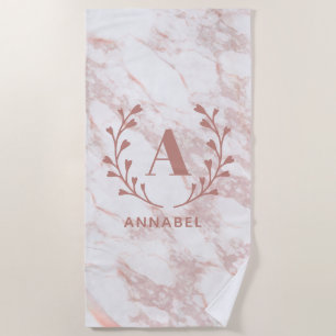 Serviette De Plage Monogramme en marbre rose Toute initiale et nom pe