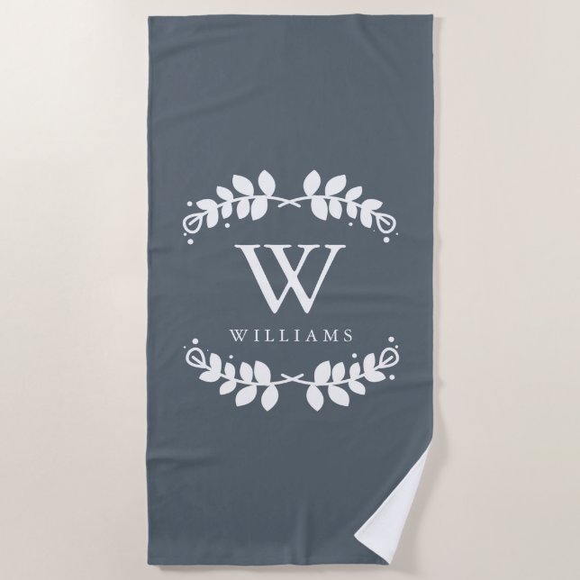 Serviette De Plage Monogramme encadré en gris ardoise (Devant)