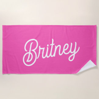 Serviette De Plage Monogramme et nom personnalisés Hot Pink moderne