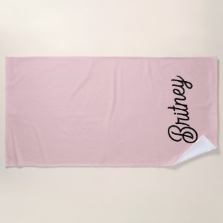 Serviette De Plage Monogramme et nom rose pâle moderne
