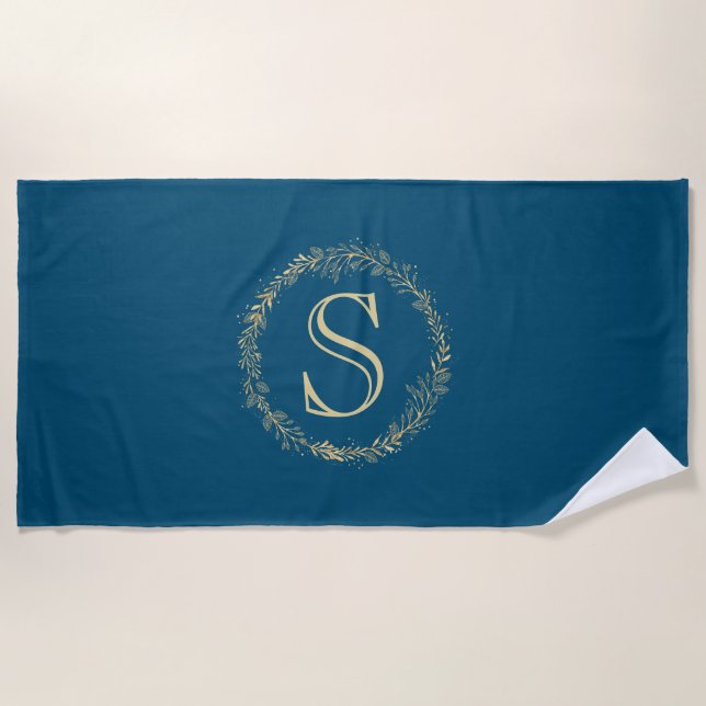 Serviette De Plage Monogramme Gold Wreath Personnalisé (Devant)