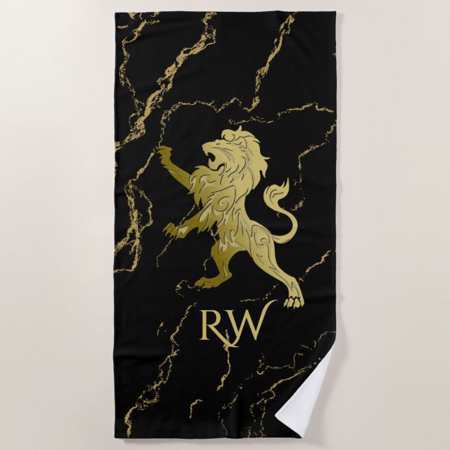 Serviette De Plage Monogramme Golden Royal Lion (Devant)