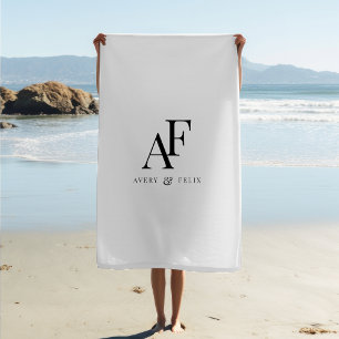 Serviette De Plage Monogramme mariage Élégant Simple Minimaliste