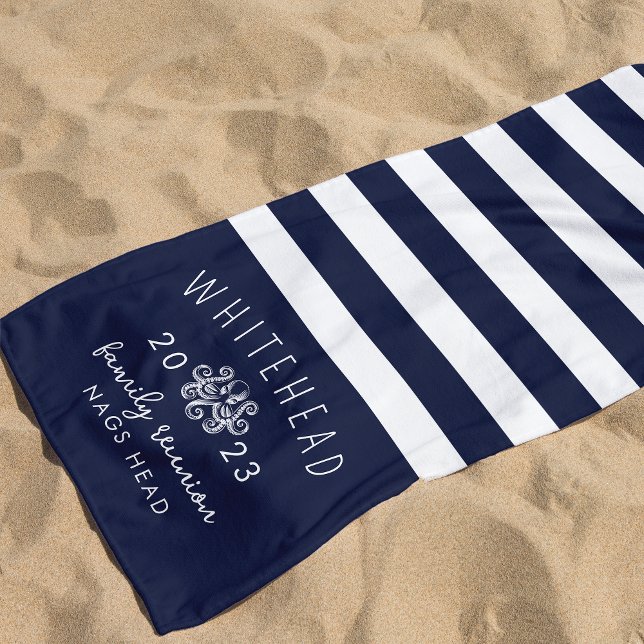 Serviette De Plage Monogramme marine de la bande de pieuvre nautique (Créateur téléchargé)