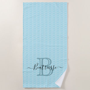 Serviette De Plage Monogramme minimaliste de sirène bleu clair