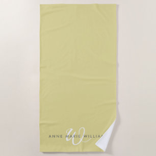 Serviette De Plage Monogramme Moderne Chartreuse Blanc en Écriture Sc