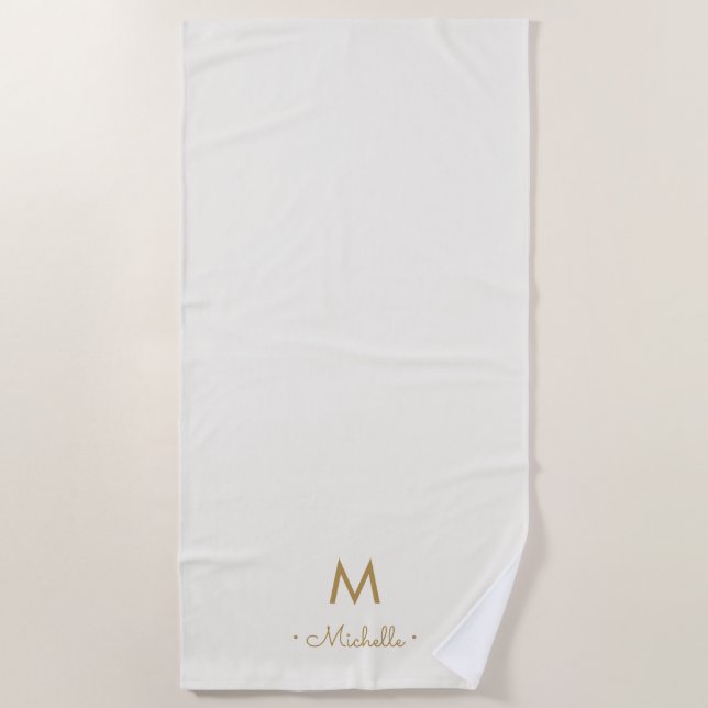 Serviette De Plage Monogramme Moderne Or Ivoire Script (Devant)