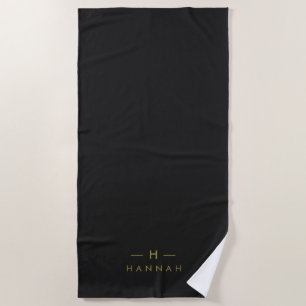 Serviette De Plage Monogramme Noir   Élégant minimaliste moderne