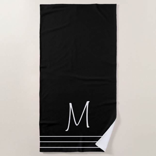 Serviette De Plage Monogramme noir et blanc (Devant)