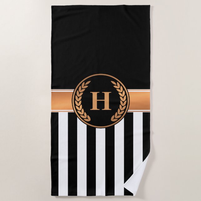 Serviette De Plage Monogramme noir et or (Devant)