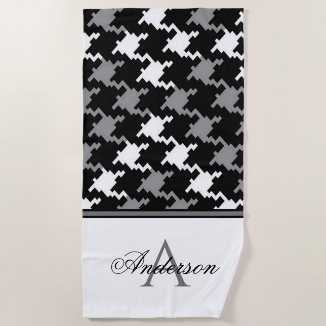 Serviette De Plage Monogramme noir gris (Devant)