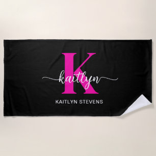 Serviette De Plage Monogramme noir rose