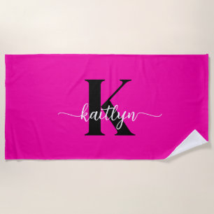 Serviette De Plage Monogramme noir rose chaud