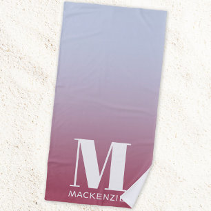 Serviette De Plage Monogramme Nom initial Gradient rose bleu