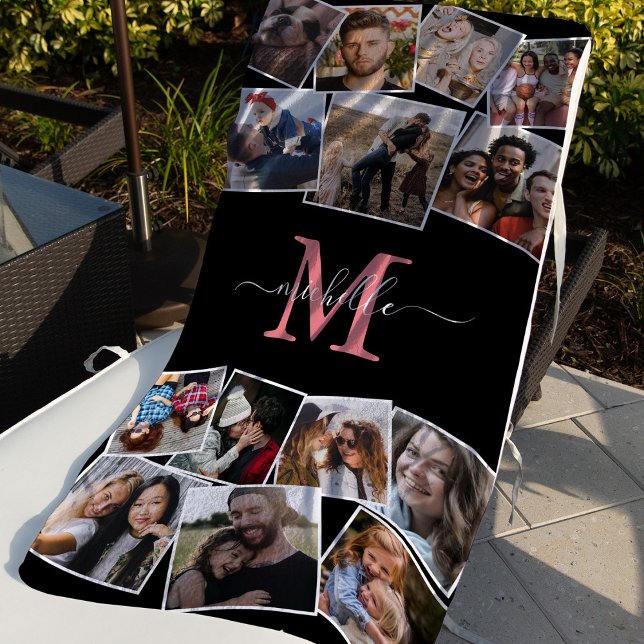 Serviette De Plage Monogramme Nom Photo Collage (Créateur téléchargé)
