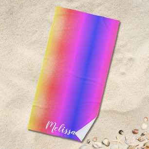 Serviette De Plage Monogramme Nom Rose Violet
