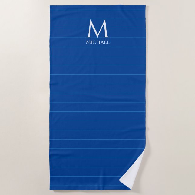 Serviette De Plage Monogramme Noms initiaux Modèle Personnalisé Bleu  (Devant)