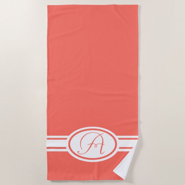Serviette De Plage monogramme Pantone Living Coral (Devant)