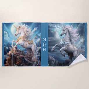 Serviette De Plage Monogramme personnalisé Belles licornes