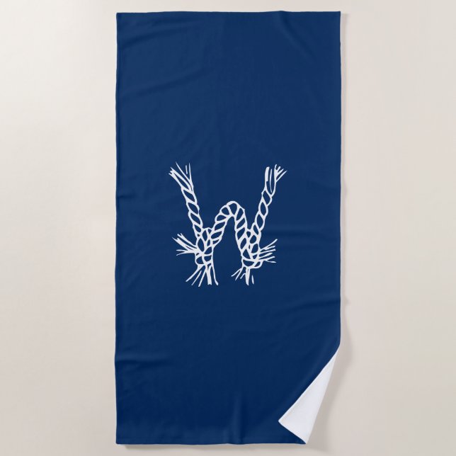 Serviette De Plage Monogramme personnalisé bleu blanc (Devant)