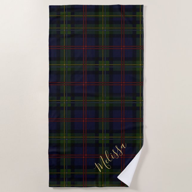 Serviette De Plage Monogramme Plaid Personnalisé Clan Malcolm Tartan (Devant)