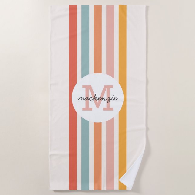 Serviette De Plage Monogramme Retro Grandes Colorées Personnalisées (Devant)