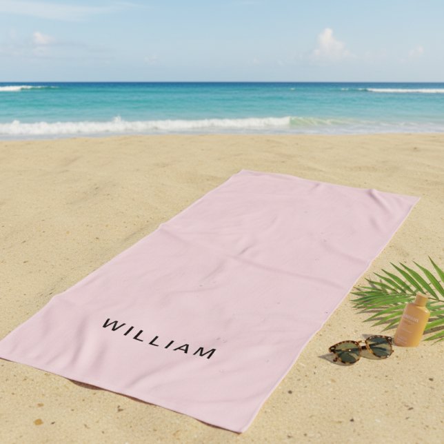 Serviette De Plage Monogramme rose et nom personnalisé | Personnalisé (Créateur téléchargé)