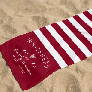 Serviette De Plage Monogramme rouge en bande de palmiers