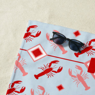 Serviette De Plage Monogramme rouge et homard Mer Vie Thème côtier