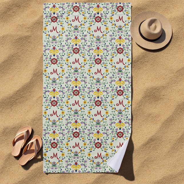 Serviette De Plage Monogramme scandinave Motif scandinave de roupie n (Créateur téléchargé)
