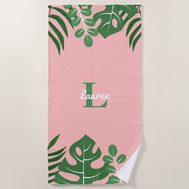 Serviette De Plage Monogramme tendance Feuille tropicaux (Devant)