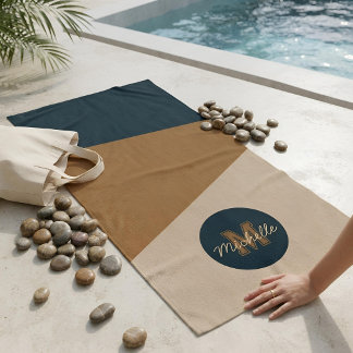 Serviette De Plage Monogramme ton terre minimaliste nom personnalisé