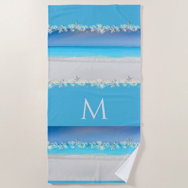 Serviette De Plage Monogramme tropical des eaux bleues de paradis (Devant)