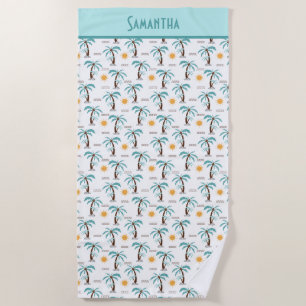 Serviette De Plage Monogramme Tropical Summer Palm Trees Soleil Turqu