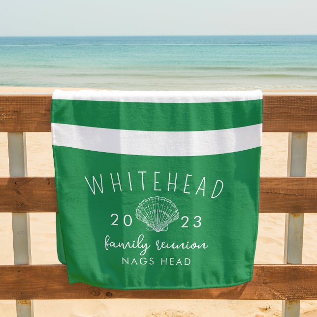 Serviette De Plage Monogramme vert Kelly rayure coquillage nautique (Créateur téléchargé)