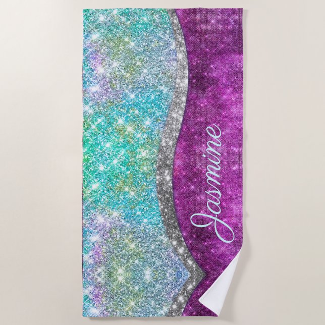 Serviette De Plage Monographie de la fausse parties scintillant turqu (Devant)