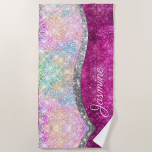 Serviette De Plage Monographie de parties scintillant en argent rose